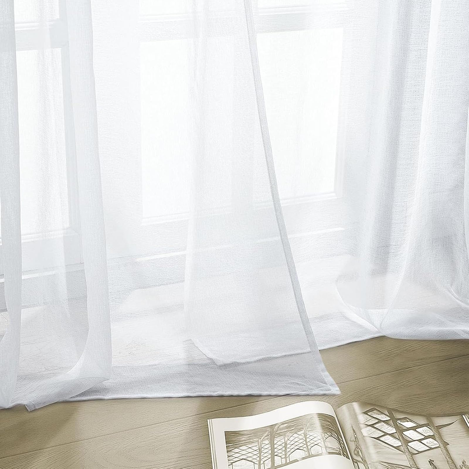 Zasłony Z Woalu 220 x 208 cm Półprzezroczysty, Plisowany, Supermiękki, Zapewniający Prywatność, Elegancki Panele Przezroczyste Do Salonu, Jadalni, Sypialni, Kuchni, Okna, Biały
