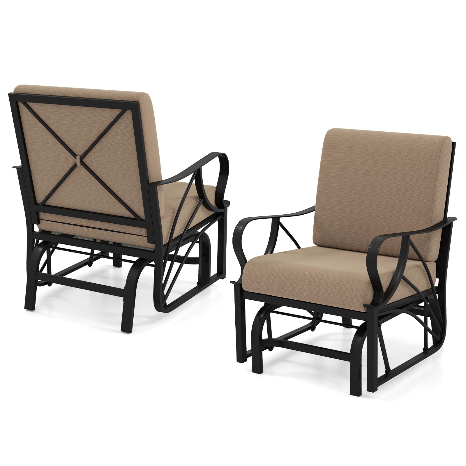 HAPPYGRILL Patio Rocking Glider Chair, Outdoor Rocking Chair with Seat & Back Cushions, Gentle Gliding Motion & Heavy-Duty Metal Frame, Glider Rocker