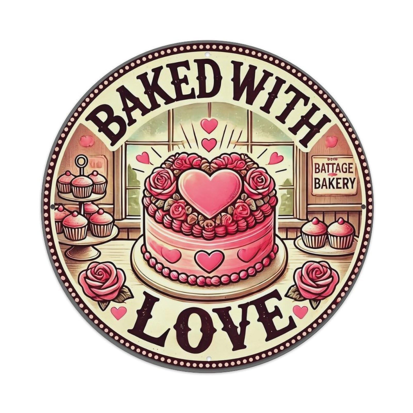 Baked With Love Cake Design Metal Tin Sign Plaque
