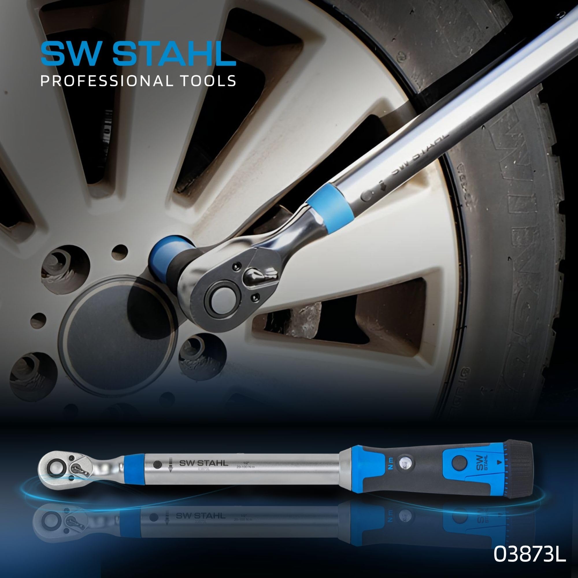 SW-Stahl 03873L Profesjonalny Klucz Dynamometryczny 1/2 Cala 20-100 Nm | Precyzyjne narzedzie do napraw aut i motocykli, czworokatny przepust, certyfikat kalibracji oraz ergonomiczny uchwyt 2K