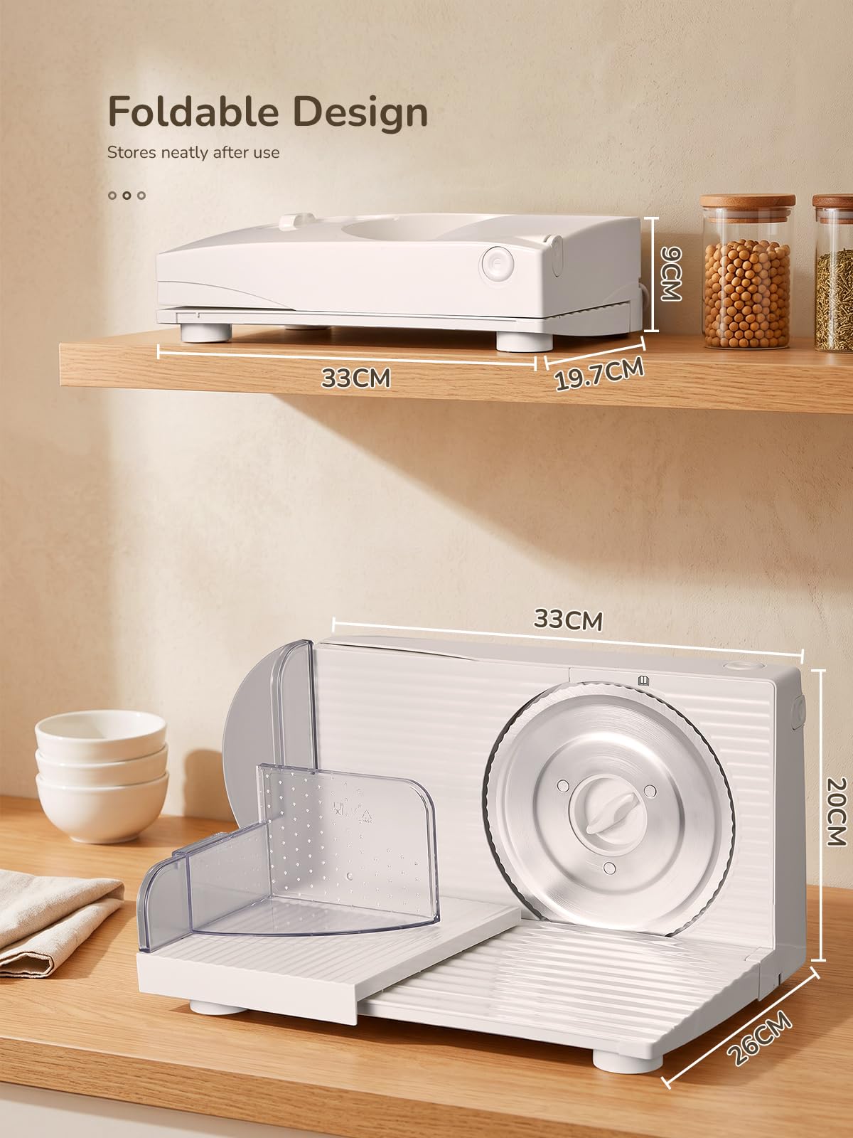 Yabano Trancheuse Électrique Pliable 150W, Blanc