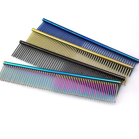 ZoCr Stainless Steel Pet Comb for Dogs Cats, Pet Grooming Comb with Different Spaced Rounded Teeth (Black)