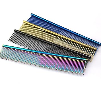 ZoCr Stainless Steel Pet Comb for Dogs Cats, Pet Grooming Comb with Different Spaced Rounded Teeth (Black)
