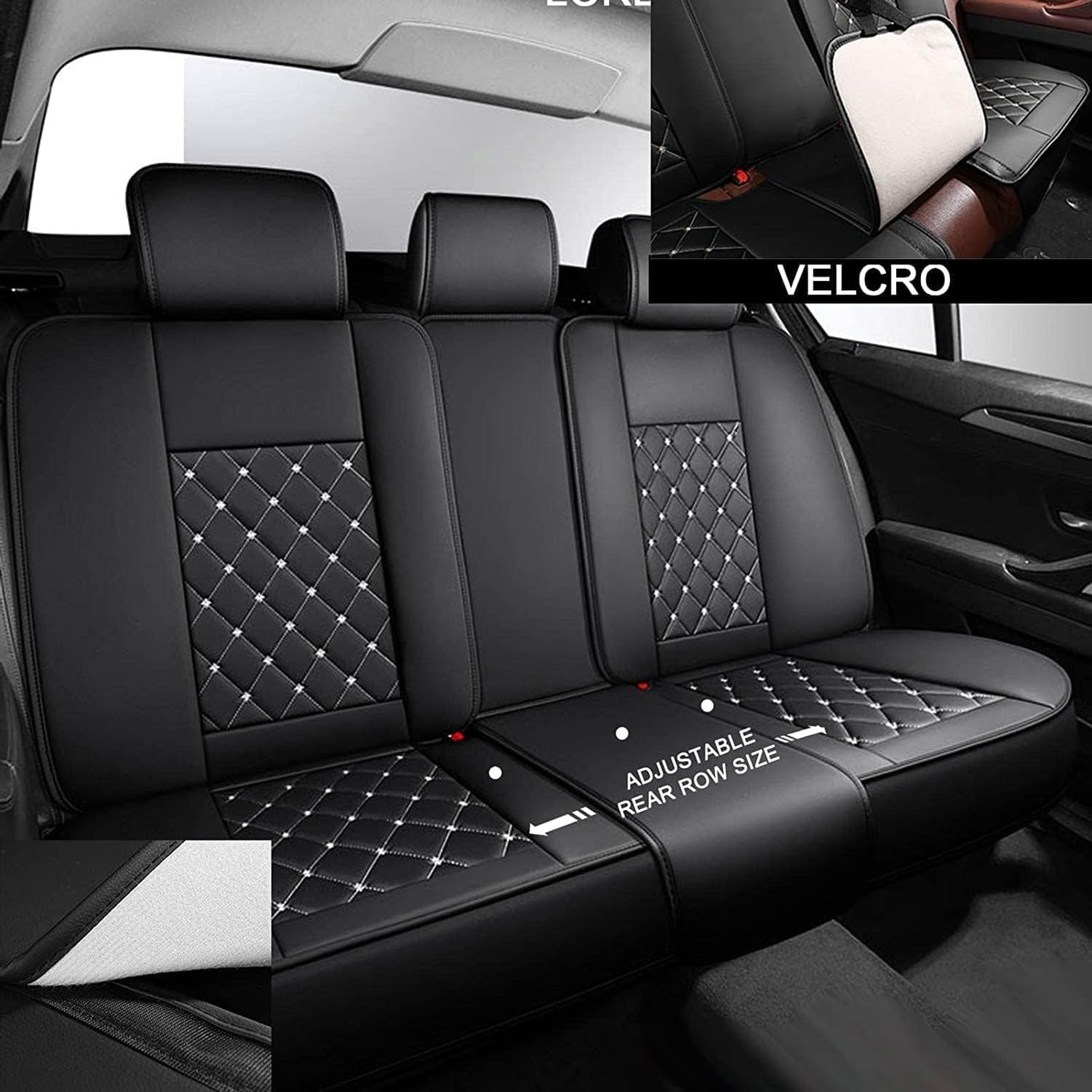 Funda Asiento Coche Universal 5 Plazas, 1500 Fundas de Asiento de Poliéster Negro con Protección Completa, Bianco