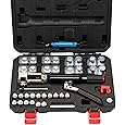 Hydraulic Flaring Tool Kits, 45° Double Flaring Tools, Brake Repair Brake Flaring Tool for 3/16"-1/2",Brake Flare Tool with Tube Cutter, 33PCS Flaring Dies for Copper Line, Steel Pipe and GM Reparing