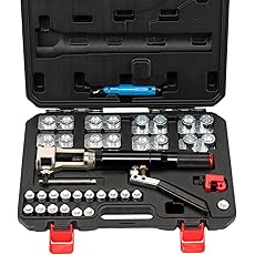 Hydraulic Flaring Tool Kits, 45° Double Flaring Tools, Brake Repair Brake Flaring Tool for 3/16"-1/2",Brake Flare Tool with Tube Cutter, 33PCS Flaring Dies for Copper Line, Steel Pipe and GM Reparing