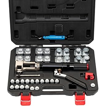 Hydraulic Flaring Tool Kits, 45° Double Flaring Tools, Brake Repair Brake Flaring Tool for 3/16"-1/2",Brake Flare Tool with Tube Cutter, 33PCS Flaring Dies for Copper Line, Steel Pipe and GM Reparing