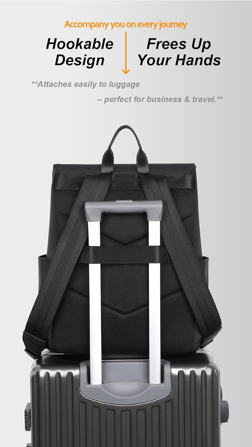 EURYNOME Business Backpack for 15.6/16 Inch Laptops,Max 16.7",Travel Bag Men Women, Water-Resistant Lightweight Office Hiking(Black)