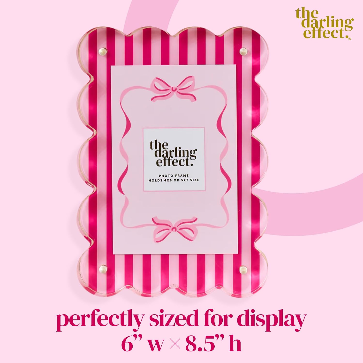 Rectangle Scalloped Acrylic Frame – Decorative Modern Photo Frame with Wavy Edges – Clear, Lightweight, Durable Picture Frames For Desk, Shelf & Home Décor - Mini Photo Frame, Sweetheart Stripes