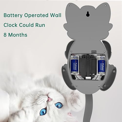 Miniatura 6 de Soobest Reloj de pared grande de 18 pulgadas con forma de gato 3D con pilas, ojos móviles y cola de péndulo, reloj de pared analógico retro para