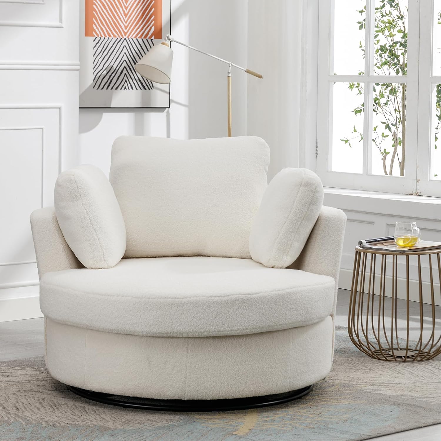Oversized Accent Swivel Barrel Chair, Modern Upholstered