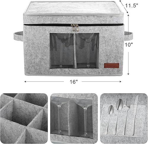 Miniatura 2 de Paquete de 2 cajas de almacenamiento para copas de vino con divisores, contenedores de almacenamiento de cristalería para embalaje y mudanza, cajas