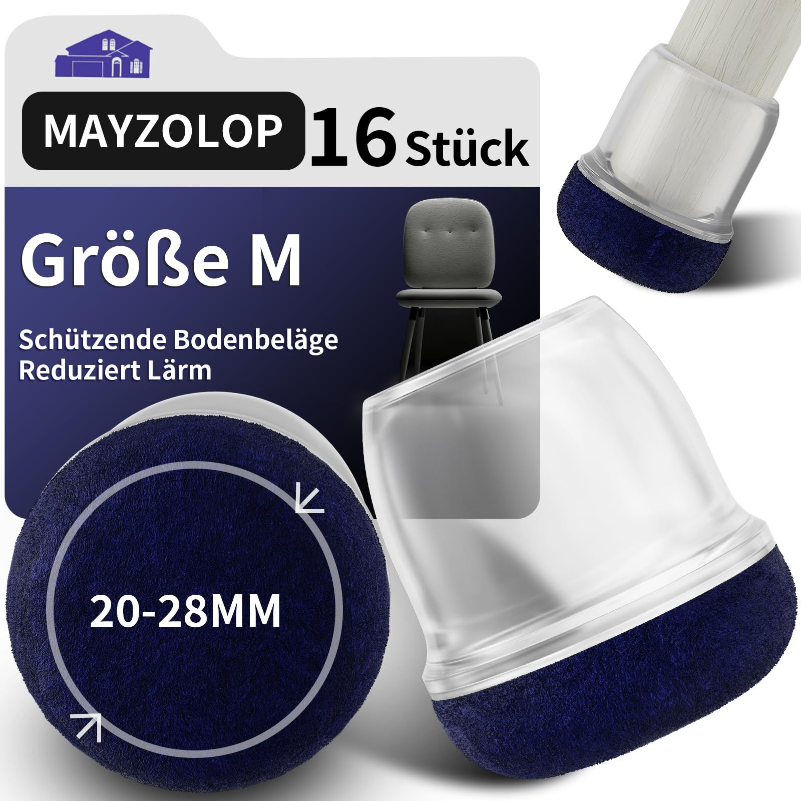 stuhlbeinkappen schräge stuhlbeine mit Filz, Gummi stuhlbeinkappen, Filzgleiter, Möbelmatte Für Hartholzböden 16pcs