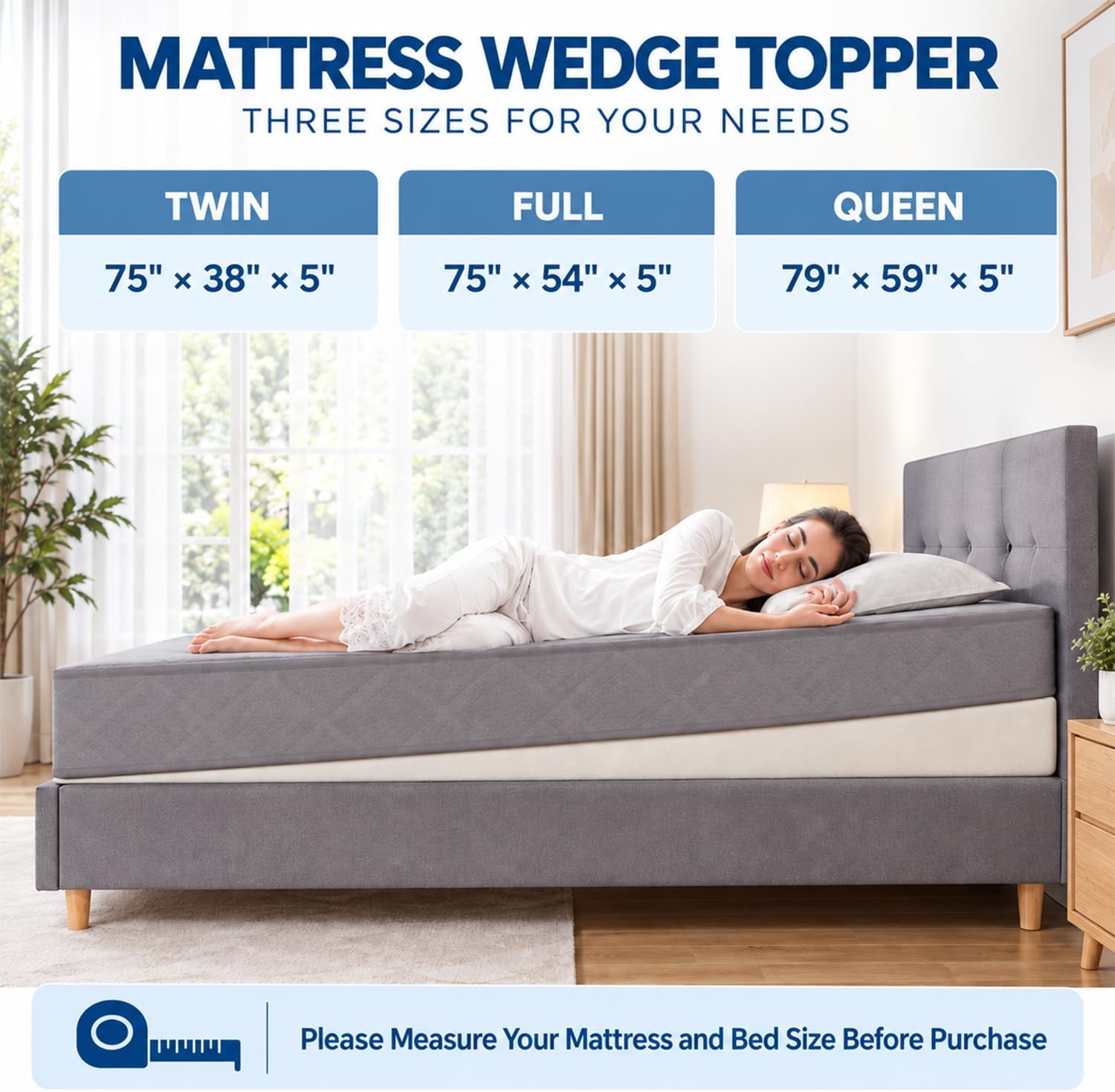 Mattress Wedge-Premium Foam,5 Inch Inclined Mattress Wedge Topper image 2