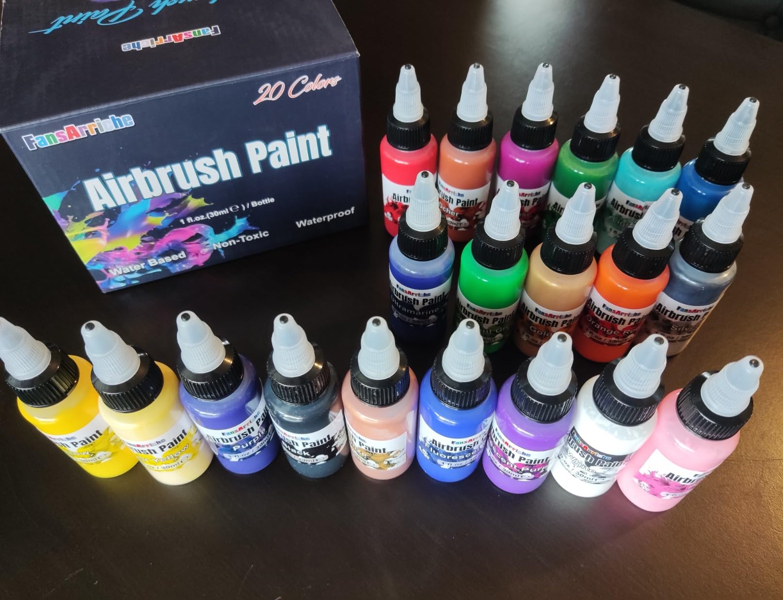 Kit De Peinture Aérographe FansArriche – 20 Couleurs à Base D'eau – 30 Ml – Lavables – Neuf