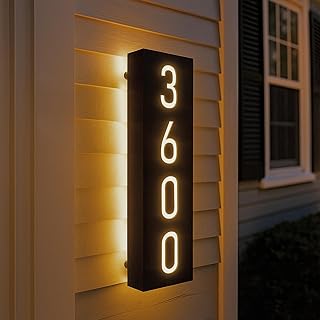 Elegant Lighted House Numbers, Solar Backlit House Numbers for outside, Durable Metal Address Plaque for Exterior, Personalized & Pre-Installed Modern Light up Address Numbers for House