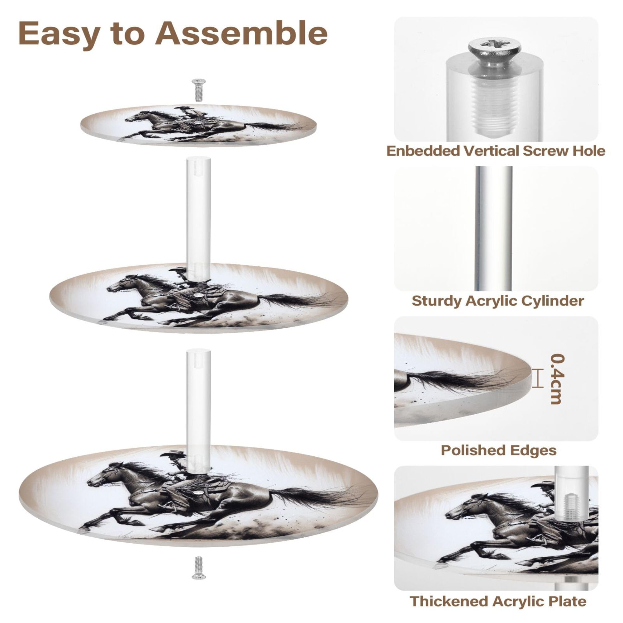 PYBUG Cowboy 3 Tier Acrylic Cupcake Stands Tower,Dessert Table Display Set for Tea Party,Wedding,Birthday, Baby Shower