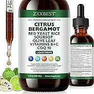 Red Rice Yeast for Cholesterol Support - High Absorption Cholesterol Support Blend with Red Rice Yeast Extract Liquid, Soursop Drops, Garlic, Olive Leaf, Citrus Bergamot & Vitamin C D3 - 2 Fl Oz (1)