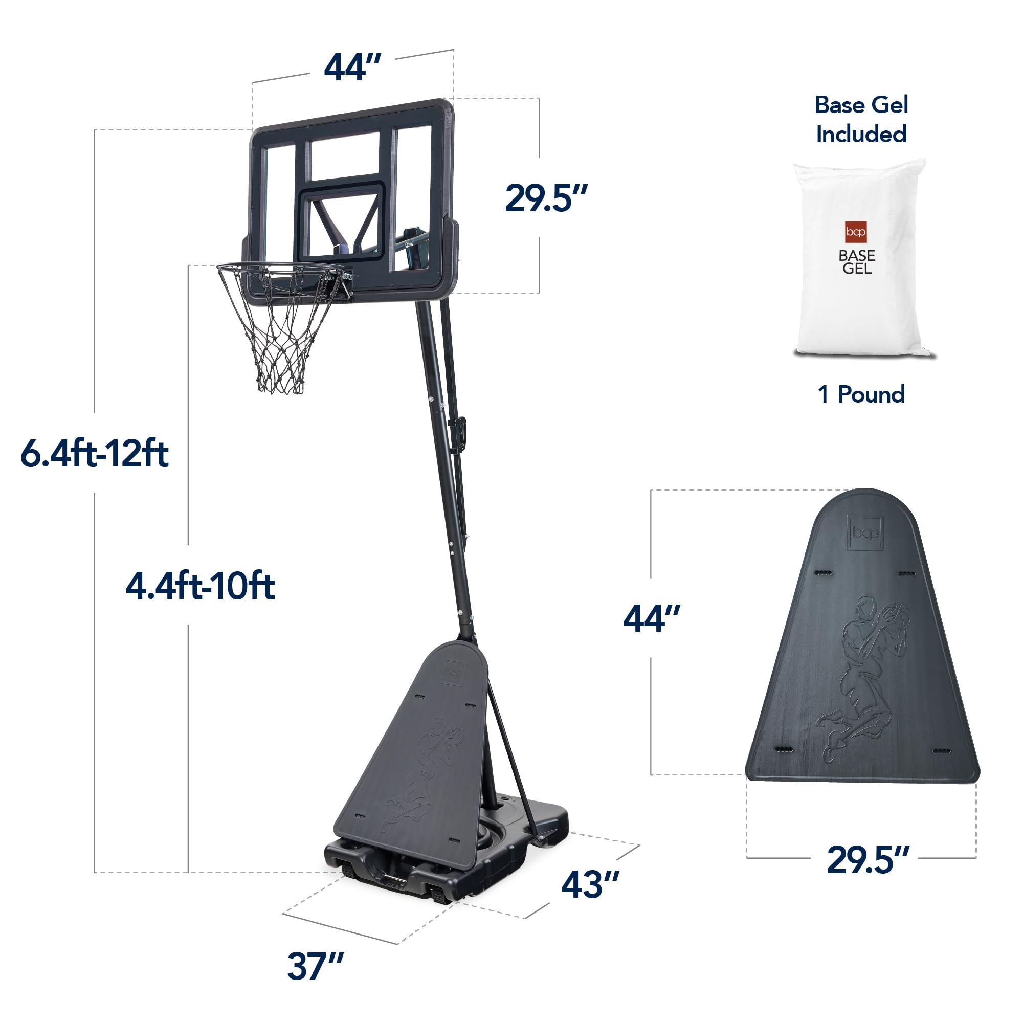 Best Choice Products 4.4-10ft Adjustable Regulation Basketball Hoop, Portable Goal w/Shatterproof Backboard, Ball Return, Base Gel - Charcoal