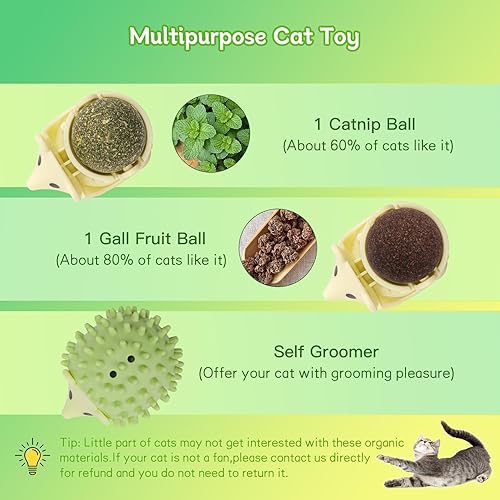 Miniatura 3 de 2 juguetes de hierba gatera para gatos de interior, autoestilista para gatos con bola de hierba gatera y fruta de la agalla, bola de juguete para