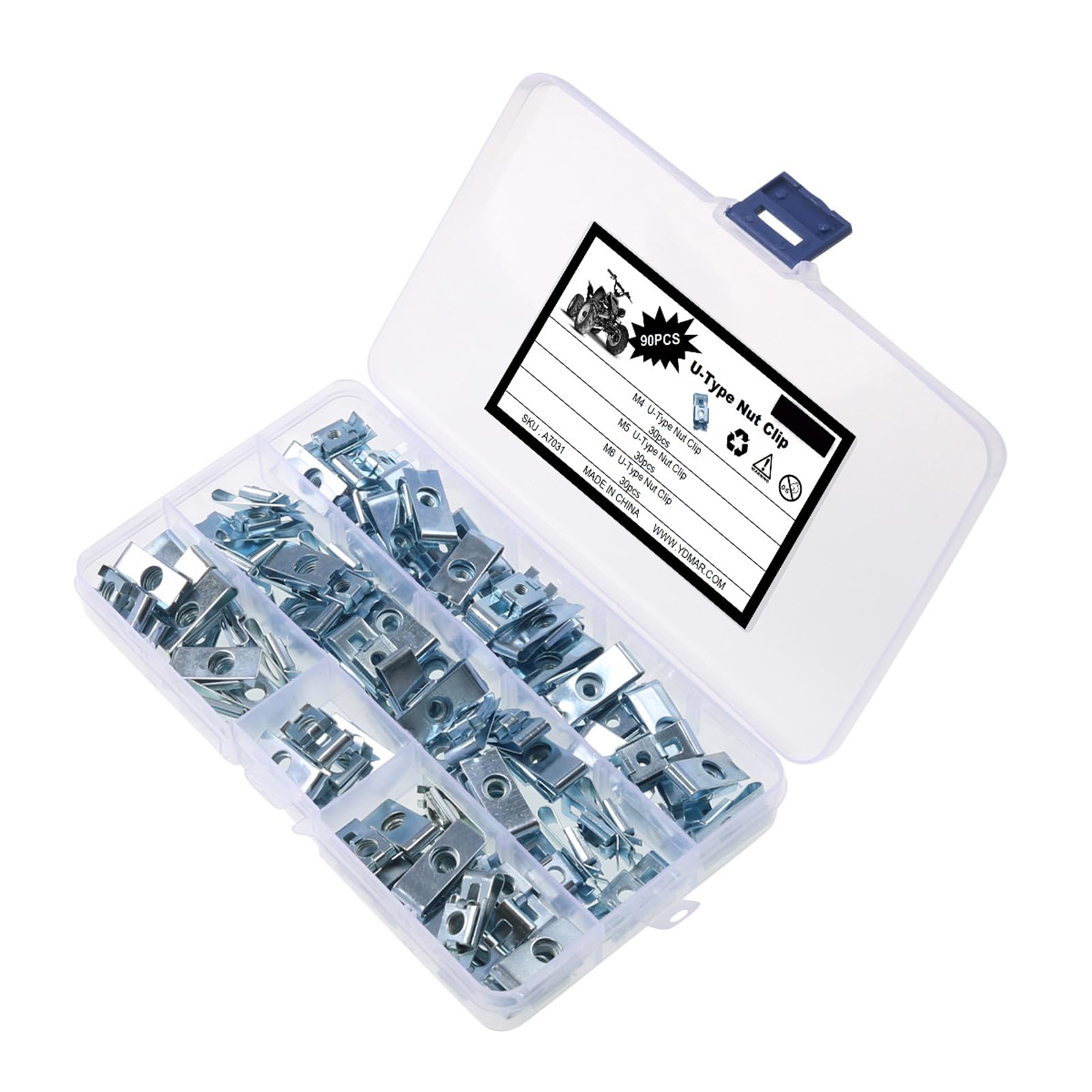 90pcs Zines Alloy U Shaped Clamping Nut Multiple Size M4M5M6M8 Thread Fastener Set for Vehicle Trim Panel Maintenance U Type Sheet Metal Nut
