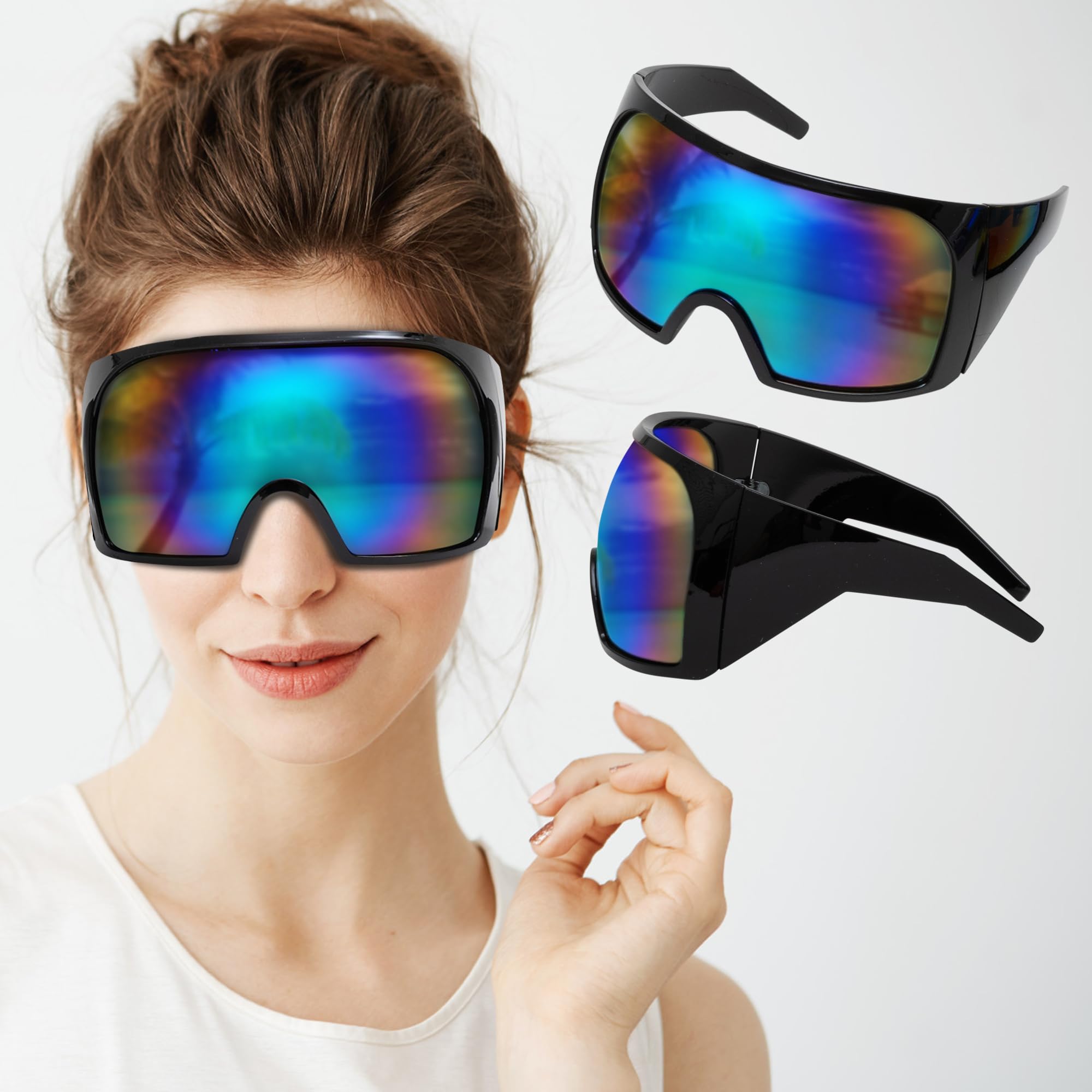 Übergroße Anti-Beschlag-Sonnenbrille mit komplettem Pflegeset, stilvoll und futuristisch für Damen, Herren und einige Jugendliche