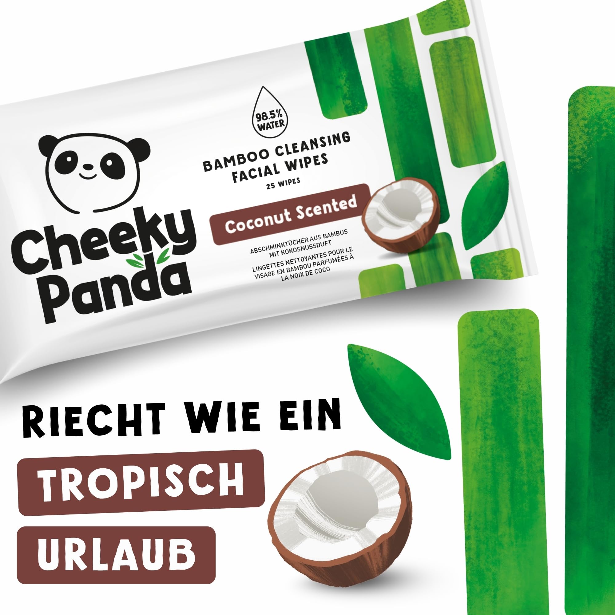 The Cheeky Panda Bambus-Gesichtsreinigungstücher, Kokosnussduft, 24 Stück