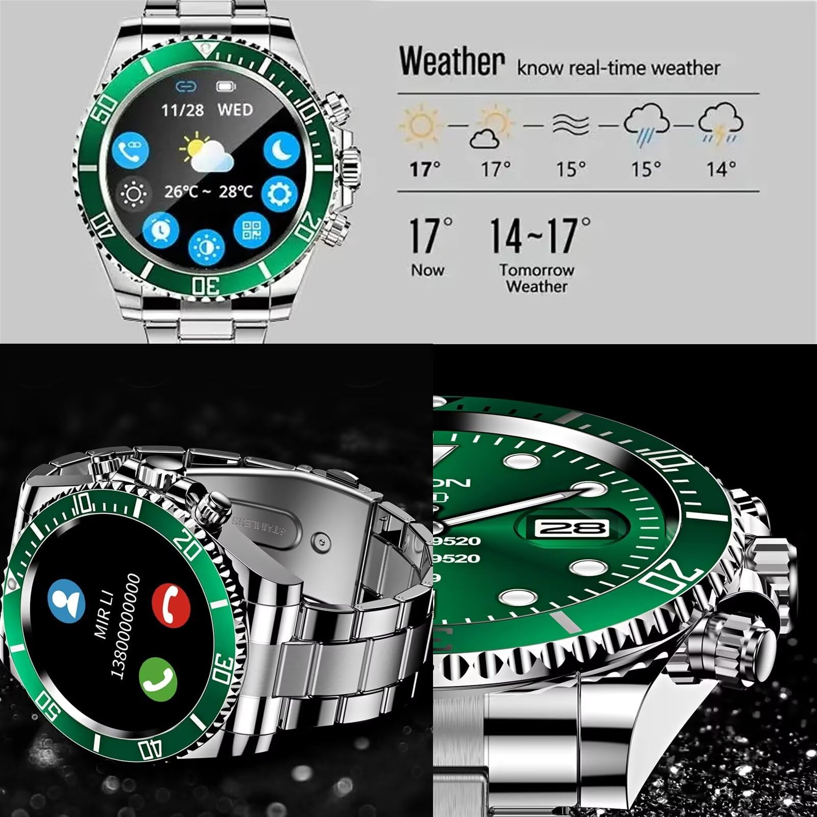 Modny smartwatch dla mężczyzn, ekran dotykowy Bluetooth Smart Watch, sportowy tracker aktywności, monitorowanie zdrowia, inteligentne powiadomienia, czarny