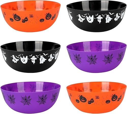 Miniatura 1 de 6 cuencos de plástico para dulces de Halloween, cuencos de plástico para dulces, vajilla reutilizable para Halloween, suministros de fiesta de