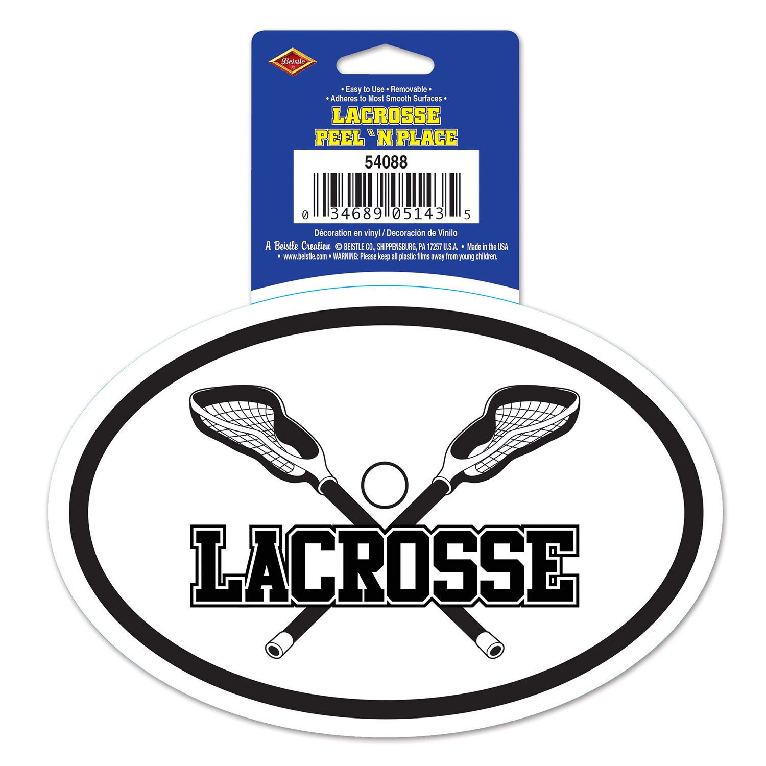 Beistle Lacrosse Peel-Feet 'n Lugar, 15,2 cm, Color Blanco/Negro