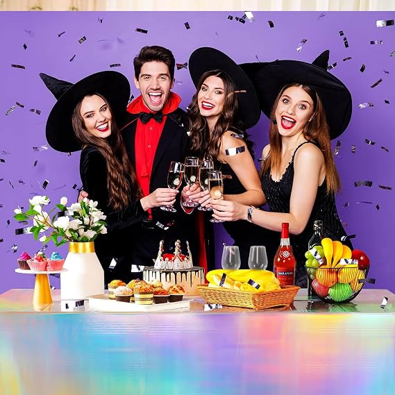 Pack of 2 Laser Holographic Tablecloth Rectangular Waterproof Tablecloth Rainbow Plastic Tablecloths Silver Foil Tablecloth for Party Decoration Barbecue Party Family Reunion (137 x 274 cm) (AB) (A)