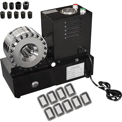 Electric Hydraulic Hose Crimper Tool with 9 Dies & Limit Switch, 110V Portable Crimping Machine for Hydraulic Hoses, AC Lines, Multi-Diameter Hydraulic Pipe for Automotive, Agricultural Equipment