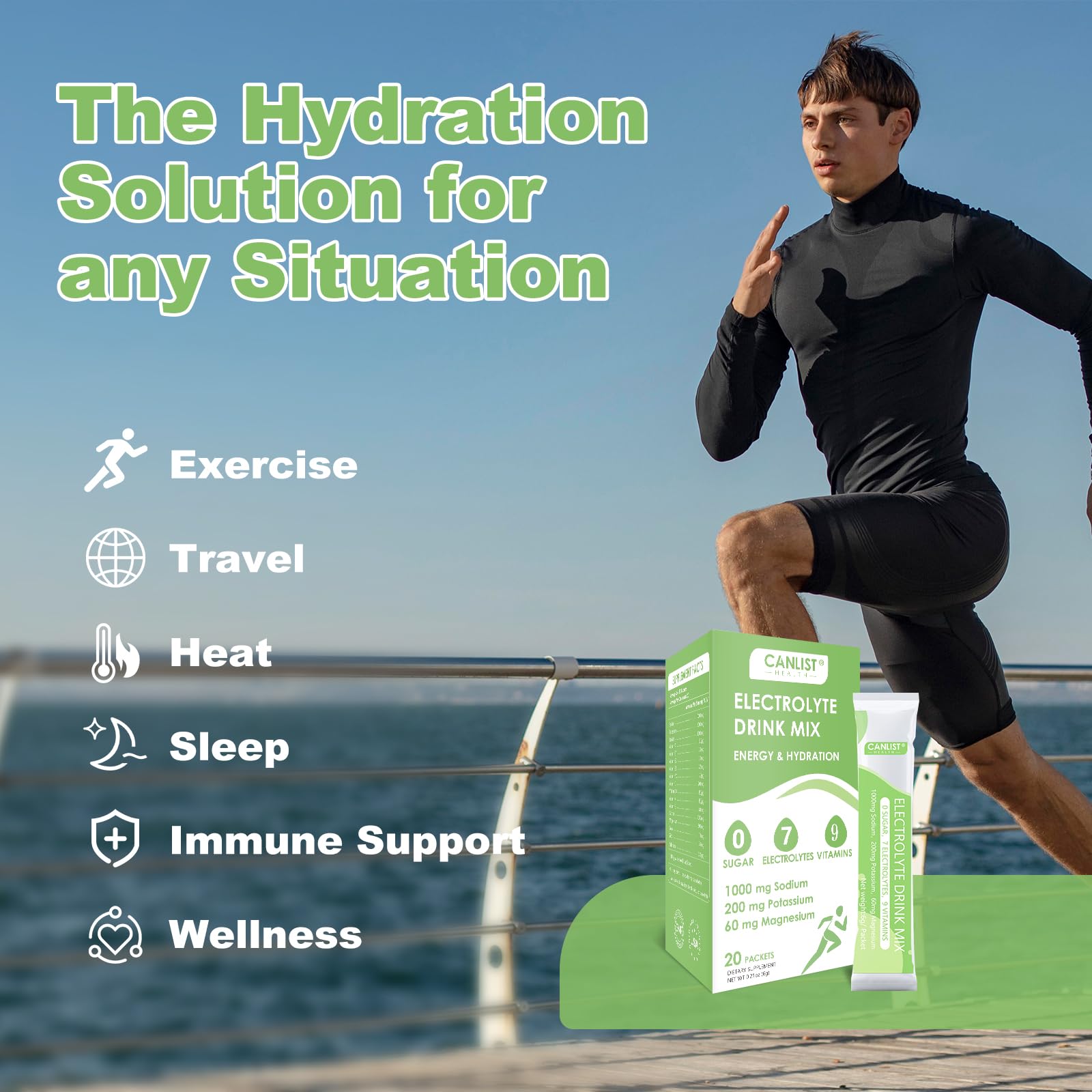 CANLIST Electrolyte Powder - Sugar Free Hydration Drink Mix with Sodium, Potassium, Magnesium - Vegan Friendly, Zero Calorie Electrolytes Supplement for Energy & Recovery (20 Stick Packets) — Amazon image 7