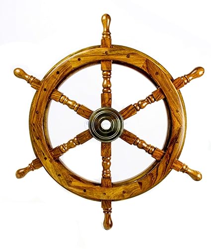 Nautical Handcrafted Wooden Ship Wheel - Home Wall Decor - Nagina International (20 Inches, Natural Wood)