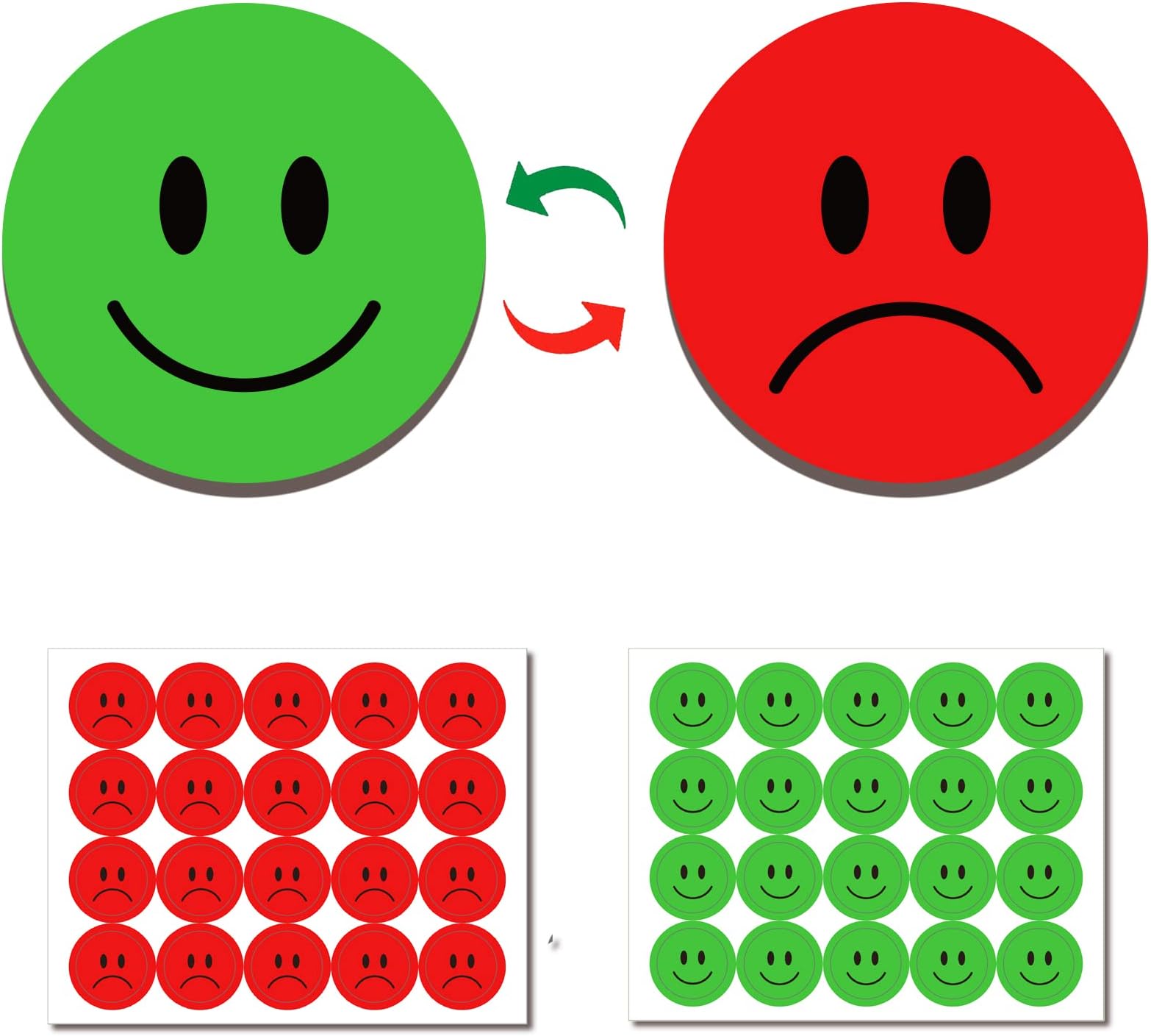 KAARP Double Sided Smiley Face Magnets for Whiteboard, Red Magnets and Green Magnets in One (1 inch) (XL003)
