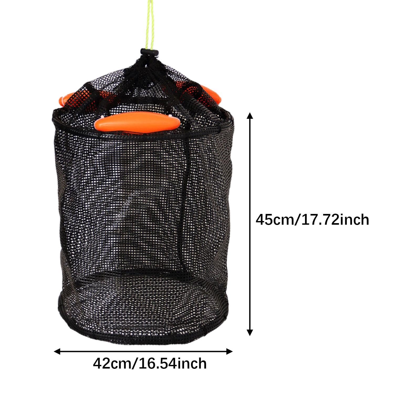 QSTDGVPW Fishing Basket Cage, Folding Cage, Multifunctional Holder, with Drawstring, Storage Net,Netting for Saltwater,Kayak,Reservoir, Large