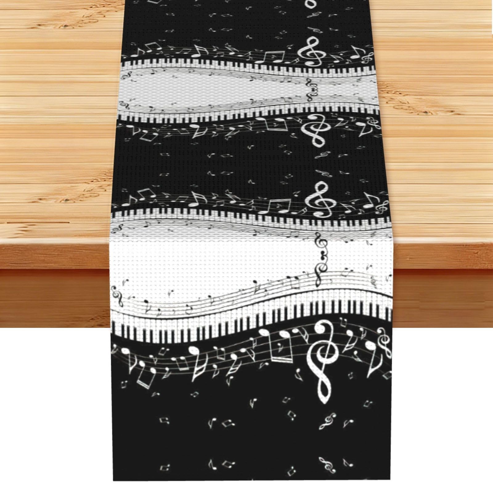 Piano Keys with Musical Notes Printed Dining Table Runner 13x72 Inch, Non-Fading Decor for Kitchen Dresser Fireplace Mantel