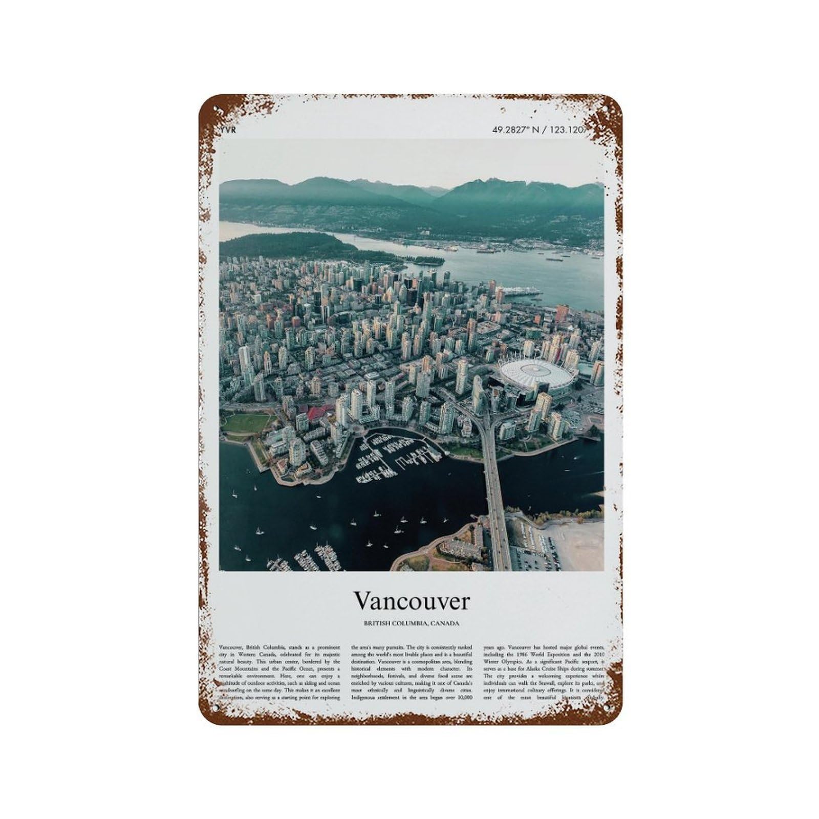 xiaoxiaoshen Vancouver British Columbia, Canada City Scenery Wall Decor Art Metal Tin Poster Modern Home Decor Art Home Bar Shop Decorations Vintage Sign 30x20cm