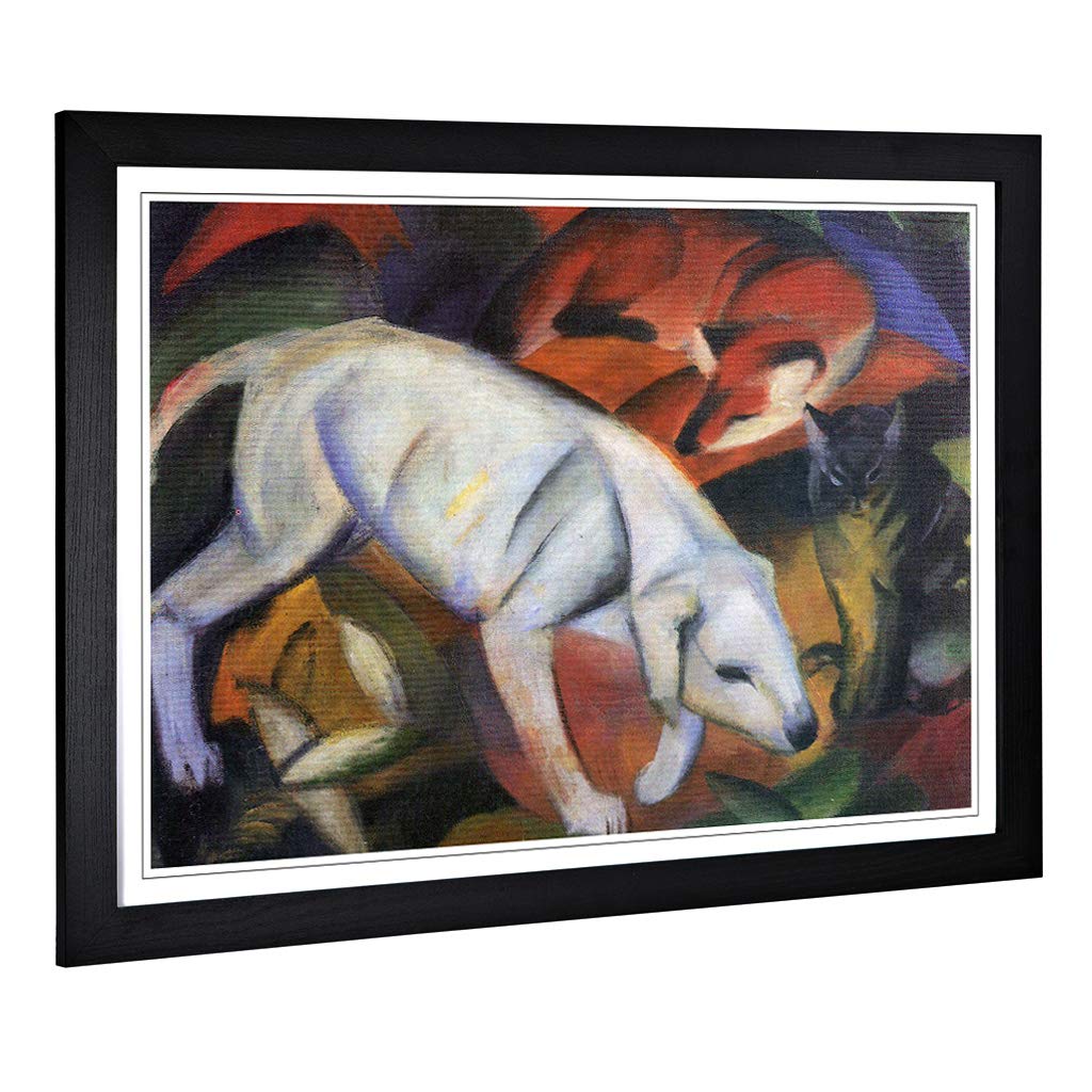 Big Box Art Framed Print of Franz Marc Dog, Cat and Fox Design | Wall Art Picture | Home Decor for Kitchen, Living, Dining Room, Bedroom, Hallway, Office, Black, A2 / 24.5x18 Inch / 62x45cm