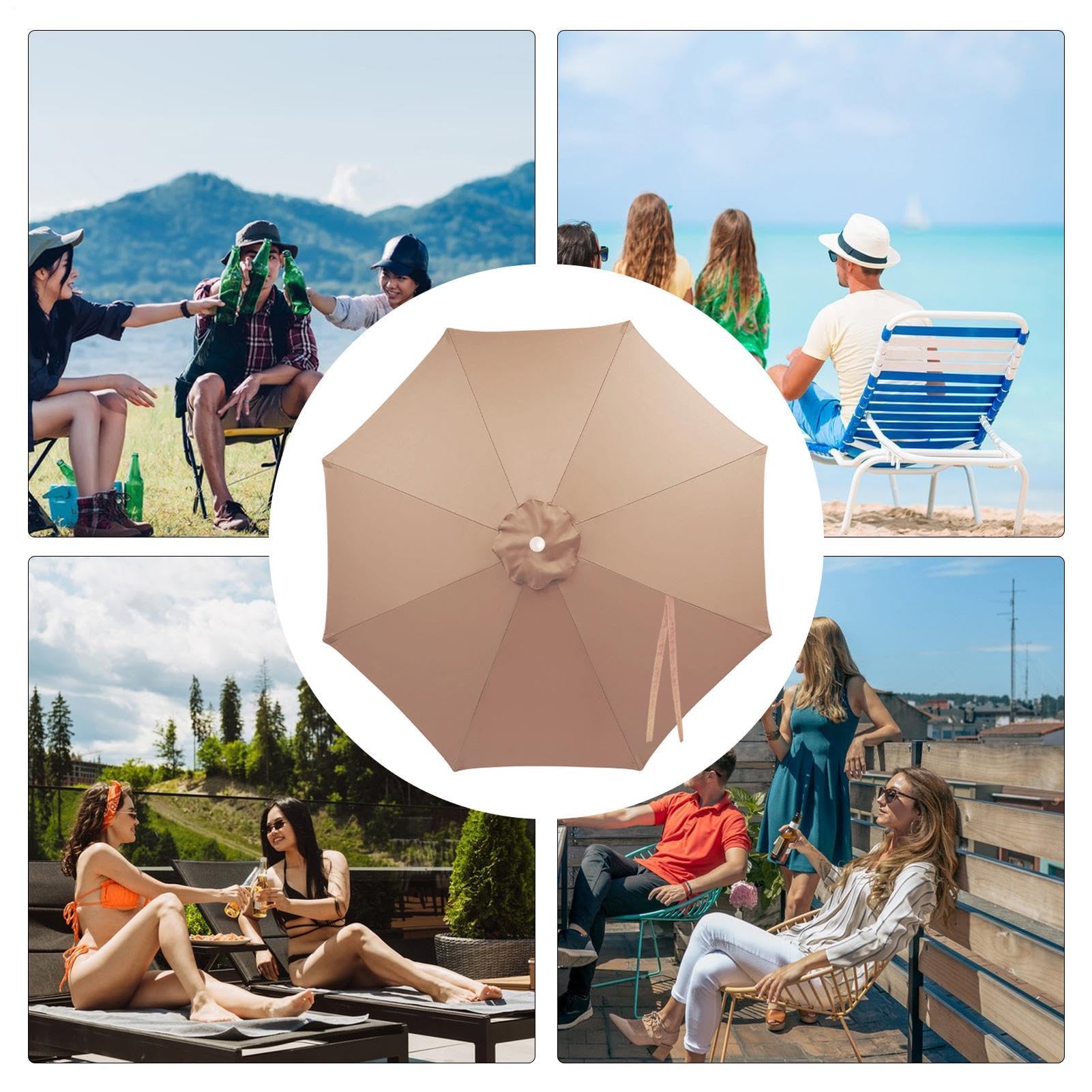 Canopy De Remplacement Pour Parasol Toile Imperméable 8 Baleines Pour