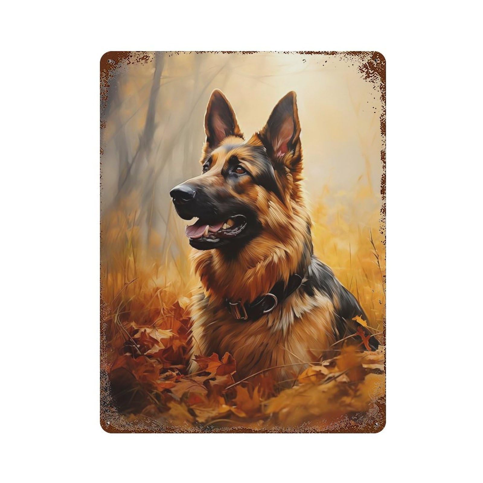German Shepherd in Autumn Retro Metal Sign 15.7"x11.8", Vintage Wall Decor for Garage, Pub Or Kitchen