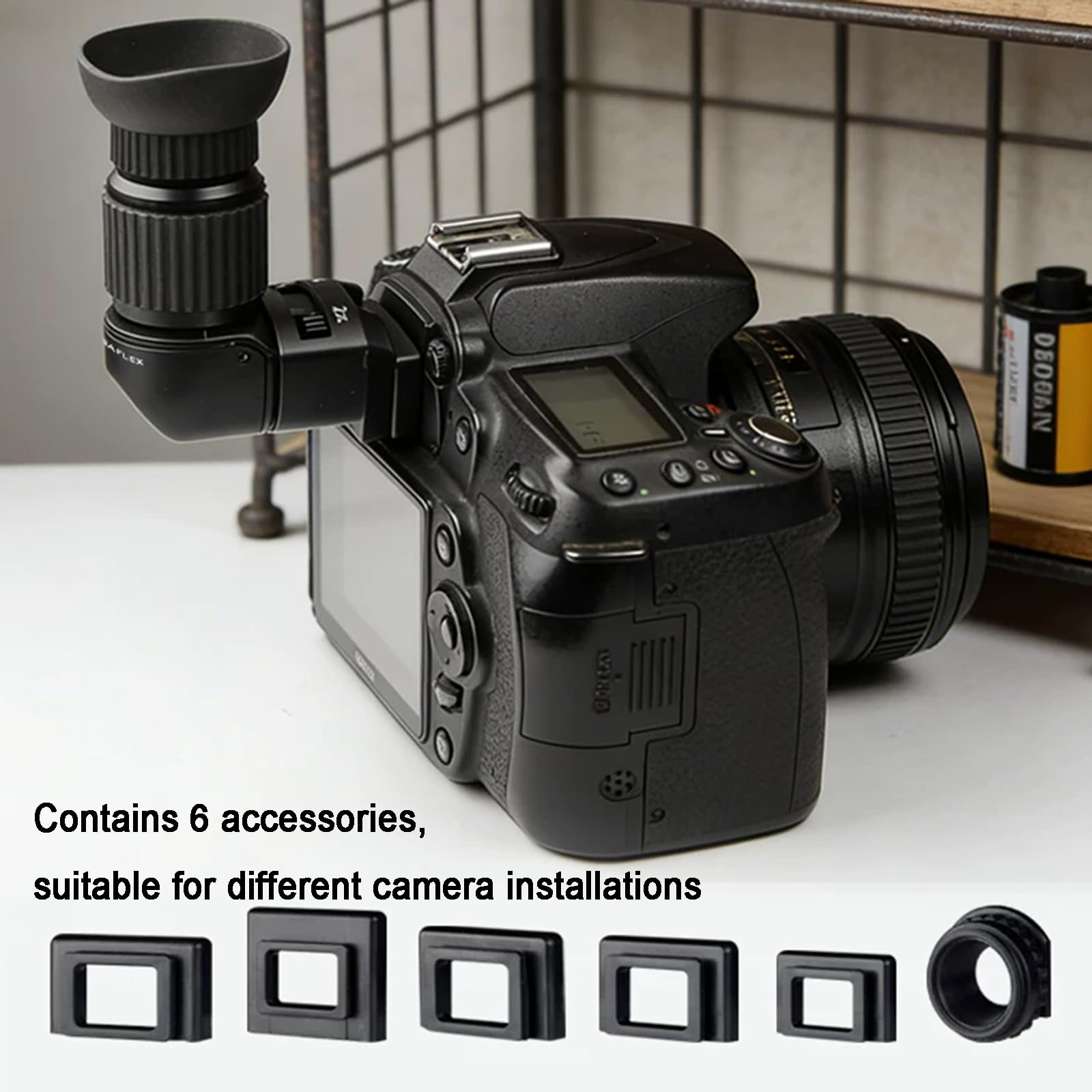 Rechtwinkliger Sucher für DSLR-Kamera, 2x/3,2-fach verstellbare Lupe mit 6 Montageadaptern, kompatibel mit digitalen Filmkameras
