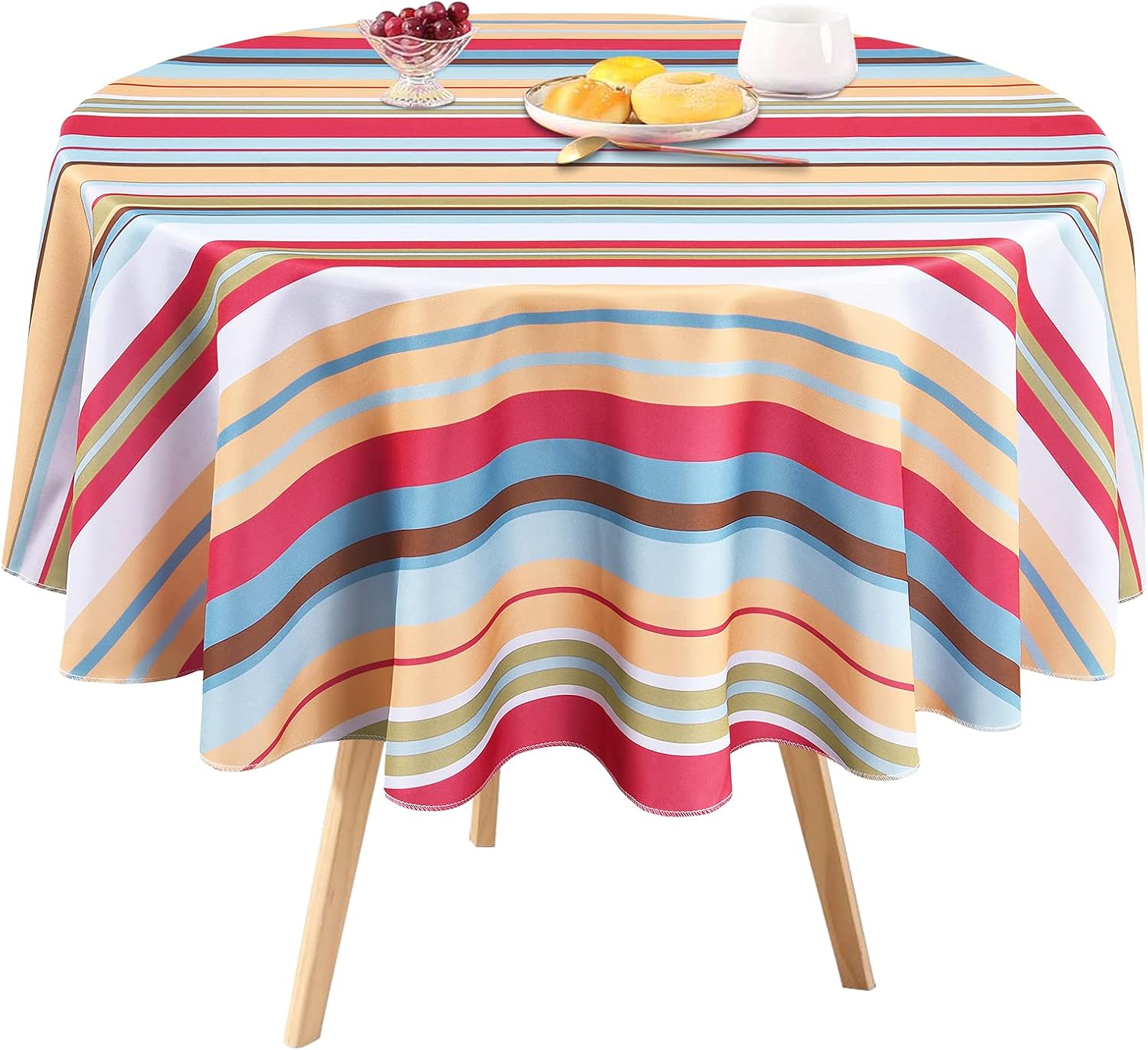 Outlet Online Store Stripe Tablecloth Summer Striped Colorful Table Cloth Spring Waterproof Wrinkle Free Tablecloth For Outdoor Picnic Camping Patio Kitchen Dining Room Multicolor Round 60 Inch Kitchen Dining The Cheapest