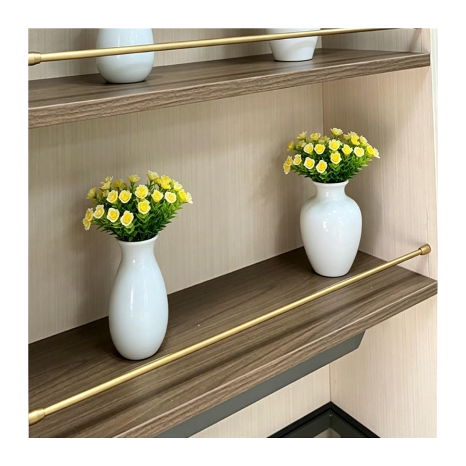 Regalgeländer Stilvolles Front-Schutzgeländer für Schrank, Anti-kippbarer zuschneidbarer Metallgalerie-Kit für Bücherregal, Laden, Vorratsraum, Display, Büro(Gold,38.6″(98cm) L)