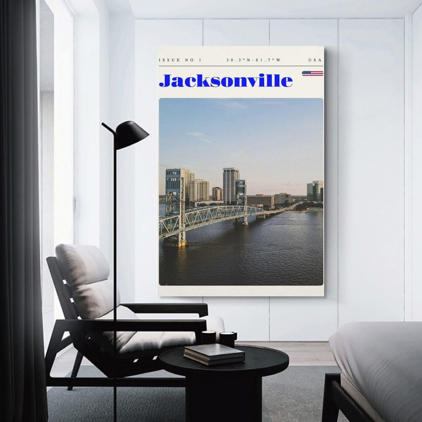 Junmoney Canvas Wall Picture Jacksonville Florida Travel Art, 24x36inch(60x90cm), for Gallery Wall Decor And Room Displays, Decorative Artwork with Flexible Styling