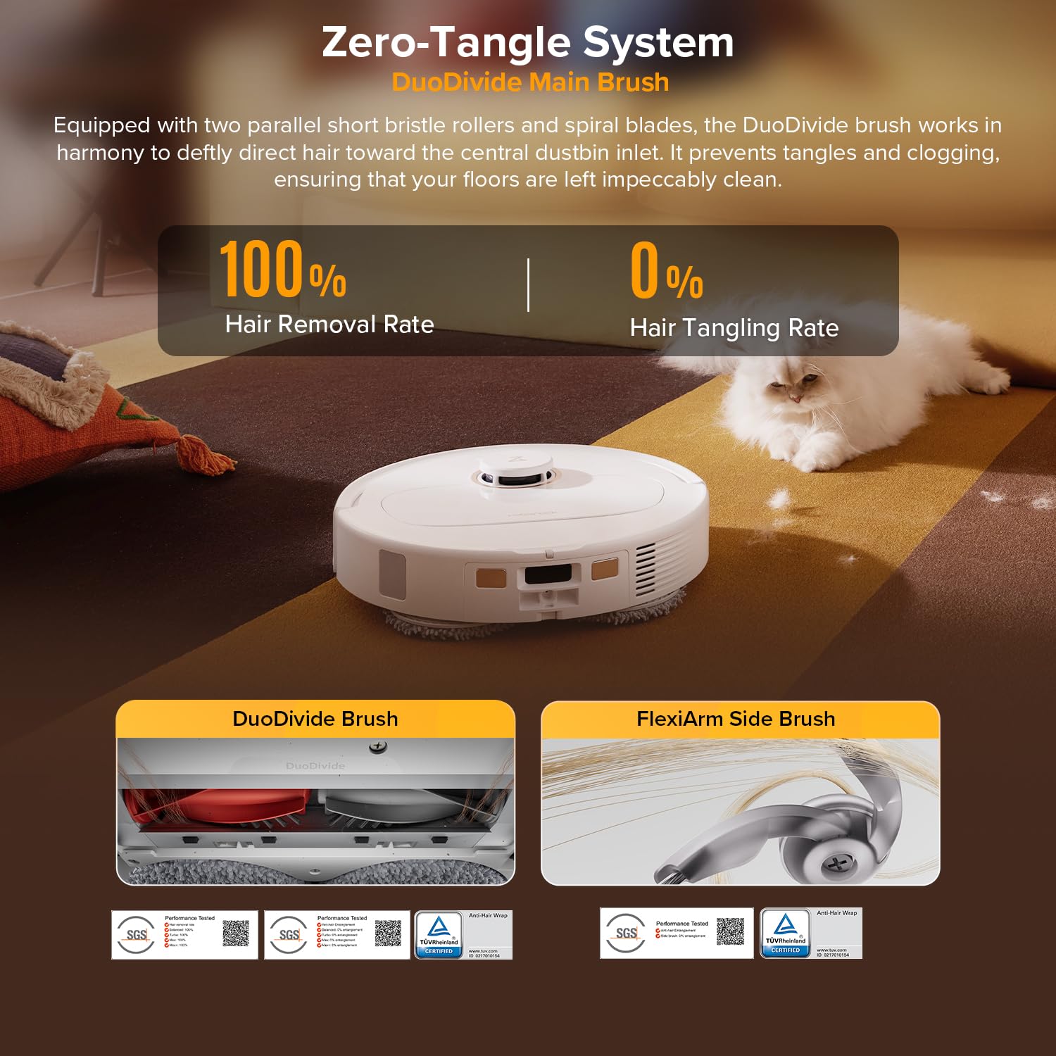 roborock Qrevo S5V Robot Vacuum and Mop, FlexiArm Edge Mopping, 12,000Pa Suction, Dual Zero-Tangle System, Smart Obstacle Avoidance, 10mm Mop Lifting, Auto Mop Washing & Warm Air Drying, White - 5