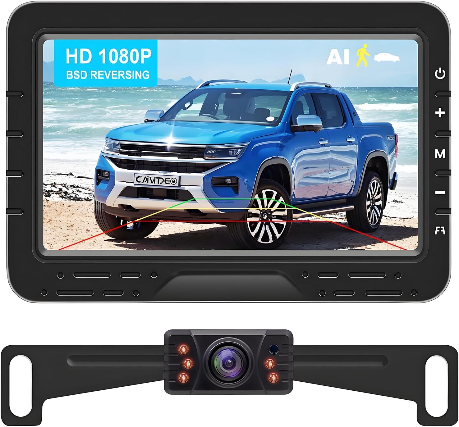 Backup Camera HD 1080P Wired Easy Setup Plug-Play Rear View License Plate Bracket Camera Motion Detection IP69 Waterproof - 4.3 inch Monitor Full Color Clear Night Vision Camere for Car Truck SUV RV