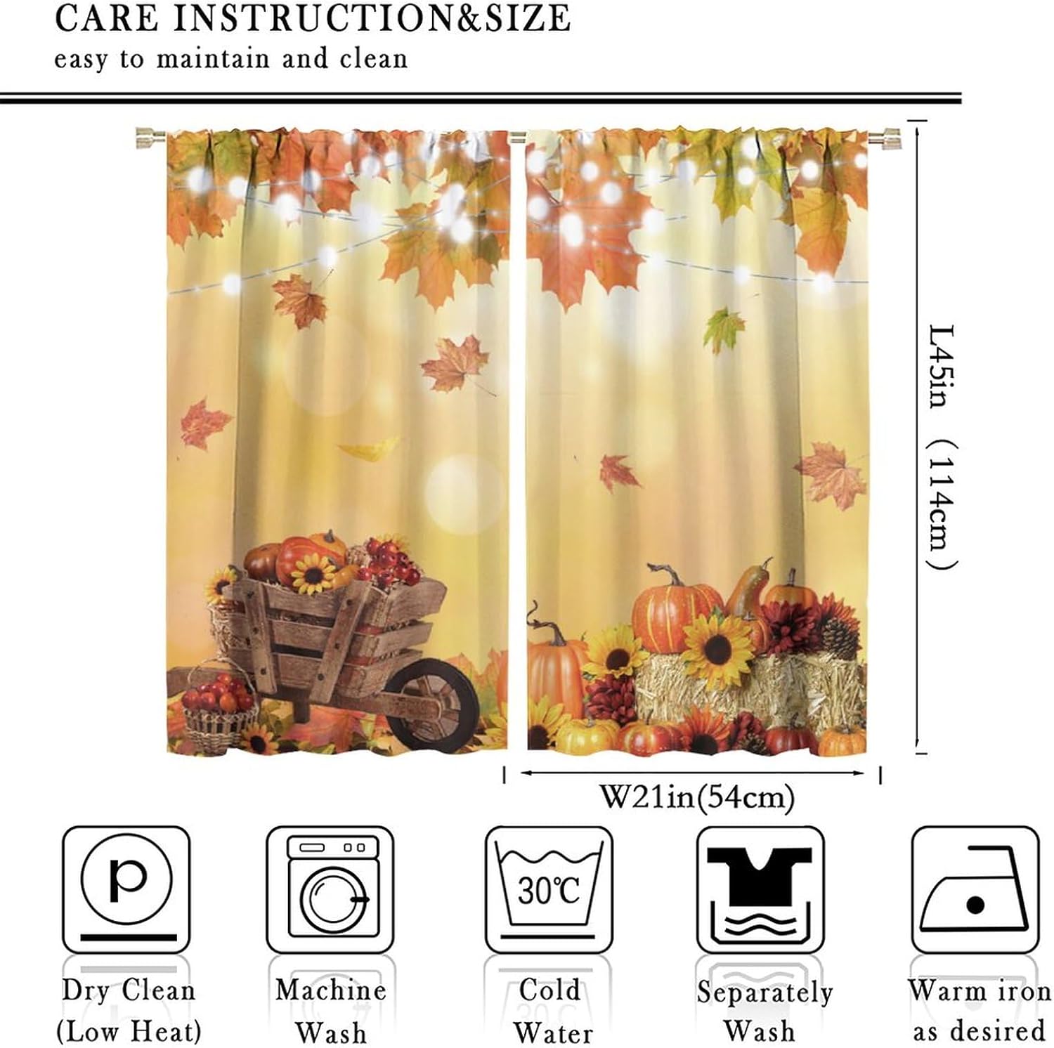 JESTRONRY Autumn Blackout Curtains, Fall Maple Leaf Pumpkin Thanksgiving Theme Rod Pocket Darkening Drapes for Living Room Bedroom Dining Room 42x45in