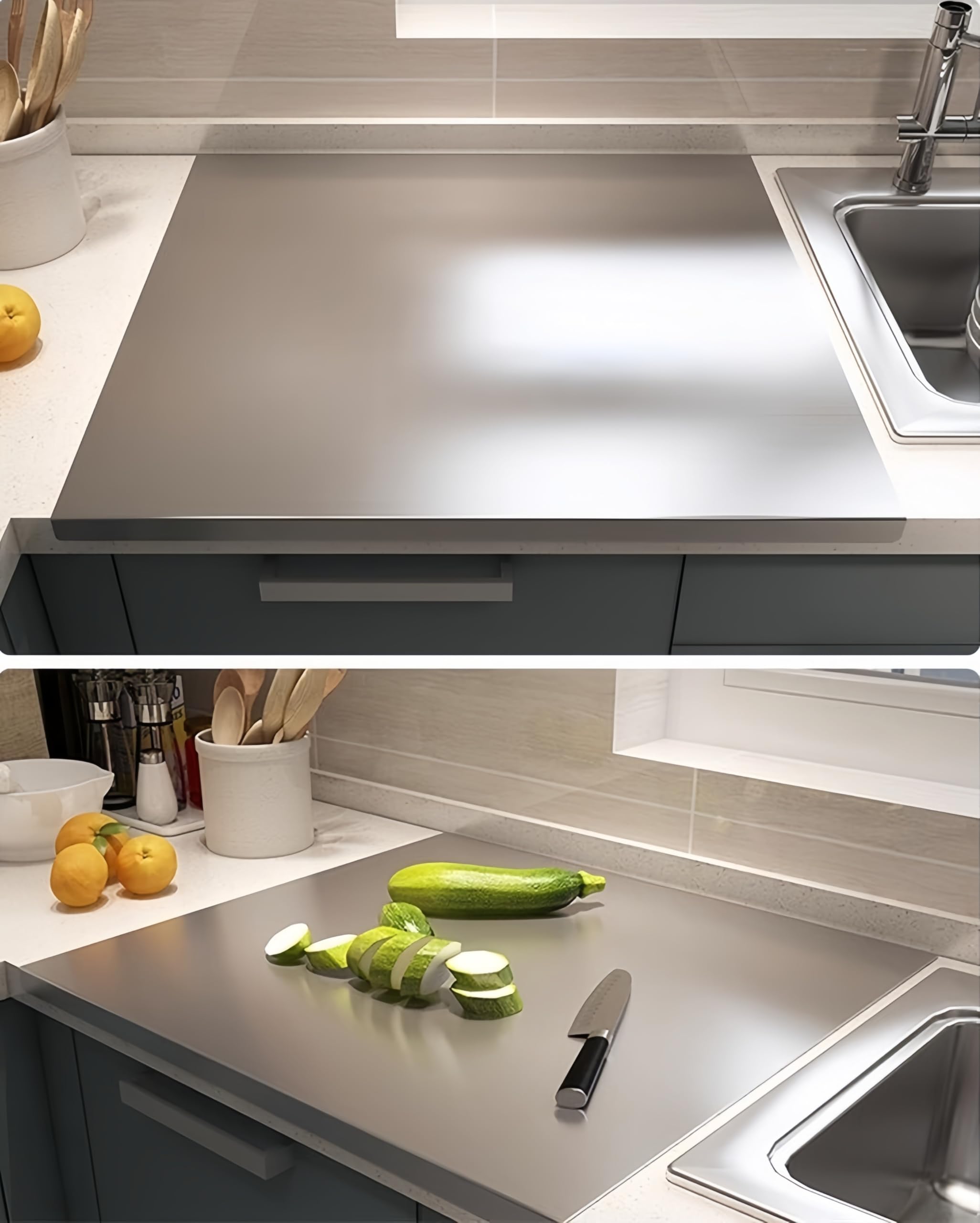 Tabla de Cortar Acero Inoxidable 40x50 cm, Borde 2 cm, Protector Encimera para Cocina