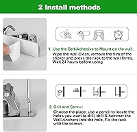 Vista 7 de voze 5 Racks and 4 Hooks Mop and Broom Holder Wall Mount, Self Adhesive Heavy Duty Broom Hanger Organizer Storage Tool Racks for Kitchen Garden Plata